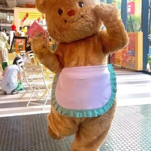 High Quality Hot Selling Kawaii Butter Bear Plush Mascot Costume Doll Wearing Apron Joints Bear Head Anime Performance Props