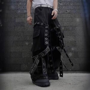 Mechanical Style Multi-Pocket Cargo Pants Men’s Slippers Floor High Street Hip Hop Heavy Industry Punk and Women’s Wide-Leg