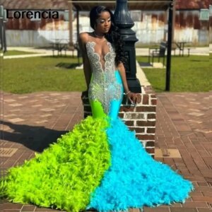 Customized Mermaid Evening Dress For Black Girls 2024 Sparkling Crystal Beaded Lace Applique Formal Prom Party Gown YPD189