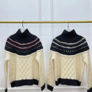 Autumn And Winter New Contrast Color Jacquard High Collar Wool Cashmere Sweater Pullover Sweater Women Loose Fashion