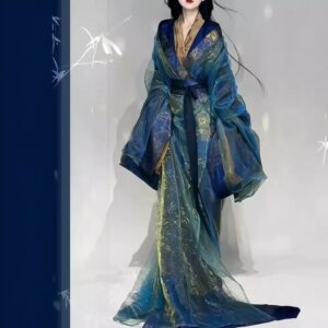 Hanfu Dress Women Chinese Traditional War Robe Female Cosplay Costume Colorful Gauze Outerwear+Satin Gown Hanfu Costume Women