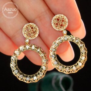 Aazuo 18K Solid Yellow Gold Real Natrual Diamonds 0.55ct Fairy Round Drop Earring Gifted For Women Advanced Wedding Party Au750