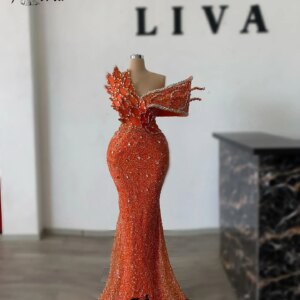 Elegant Orange Prom Dress Beads Crystal Appliques 3D Formal Evening Gown Customized Cocktail robes longues soirées élégante 2025