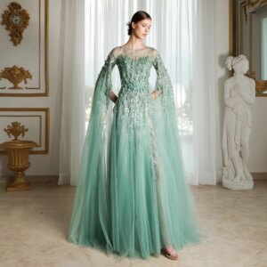 Customized High Quality Simple Jewel A-line Cocktail es Applique Organza Floor Length Custom Saudi Arabia es