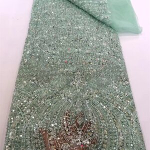 African Lace Fabric 2025 Sequins Beaded Embroidery Groom Nigerian Bridal High Quality French Tulle Lace Fabric For Dress W520-1