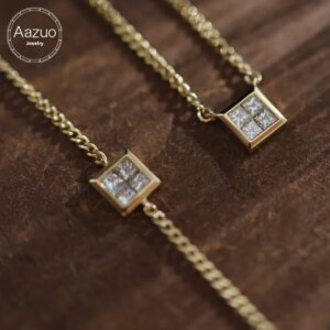 Aazuo 18K Gold Real Natrual Diamonds Lovely MINI Square Jewelry Set Necklace Bracelet Gift For Women Engagement Wedding Party