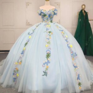 Customized Shiny Water blue V-neck Quinceanera Dress fresh applique Tull vestidos de 15 Quinceanera 