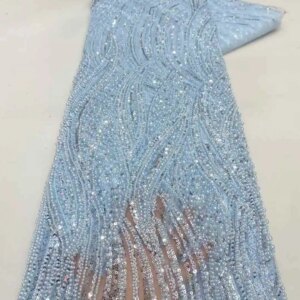 Luxurious African Beaded Net Mesh Lace Fabric 2025 Beads Embroidery Sequins French Tulle Lace for Nigerian Wedding Party Dress