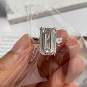 Exclusive Designer 14K Gold Moissanite & Lab-Grown Diamond Emerald Cut Classic Ring, Simple Engagement Ring for Women
