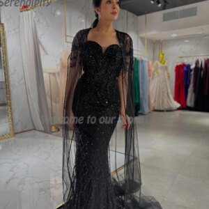 Serendipity Luxurious Lace Maxi Evening Dresses فساتين سهرة Elegant Mermaid Dress Black Cocktail Party Prom Gowns Formal
