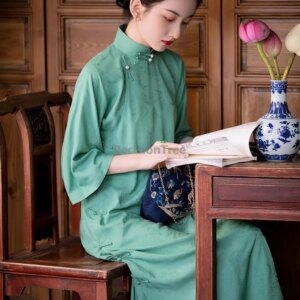 2025 full open front one-piece qipao chinese style loose traditional cheongsam elegant literature art lady luxury qipao h012