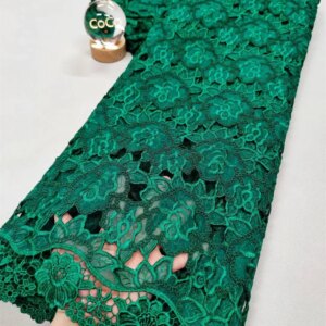 Luxurious Nigerian Chiffon Cord Lace Fabric 2025 High Quality Green Color African Lace Fabric for Wedding Dress 5 Yards Q471 -1