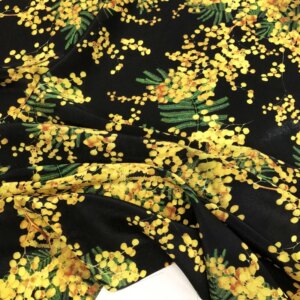 New silk crepe de chine fabric non-elastic thin flowing black yellow flower dress summer