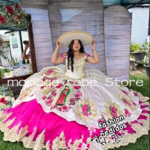 White Pink Princess Quinceanera Dresses customsized Floral Applique Corset vestidos de 15 años vestido de catrina mexicana