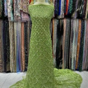 Latest Heavy silver Sequins Lace Fabric With Bead Sequins For Bridal Dress Luxury Evening Dress French Lace Sewing 5 yards