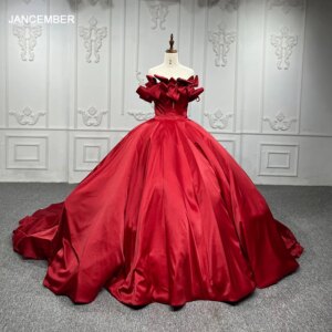 Elegant Red Quinceanera Dresses Customized Off Shoulder Lace Up Boat Neck Satin Ball Gown Party Dress DY9717 Quinceañera