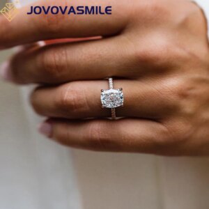 JOVOVASMILE Cushion Cut Moissanite Ring 18k Rose Gold 4 Carat 10x8mm Crushed Ice Center Rings For Women Luxury