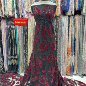 2025Latest Best Quality Luxurious Elegant Soft Velvet Mesh lace With Lots Stones Fabric For Wedding Evening Dresses NN2873_R