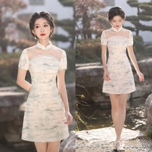 Fashion Improvement Young Girl Version a Short Sleeve Robe Qi Pao Spring/Summer New Sexy Daily Cheongsam