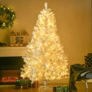 6 ft Tall Prelit Artificial Christmas Tree Holiday Dr with 638 Branches 220 Warm White LED Lights Auto Open White