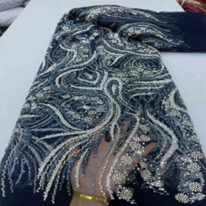 2024 New African Nigerian French High Quality Hot Sale Lace Fabric With Sequins Beads Bride Party Wedding Embroiderg Dresses