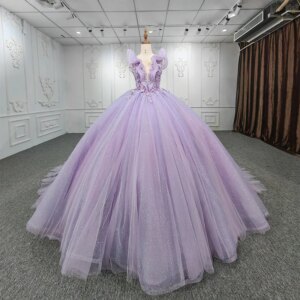 Princess Modest Quinceanera Dress Sleeveless Flower Pearls Organza Ball Gown Vestidos De Fiesta