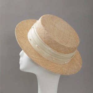 Hat women’s new summer grass flat holiday pearl hemp yarn