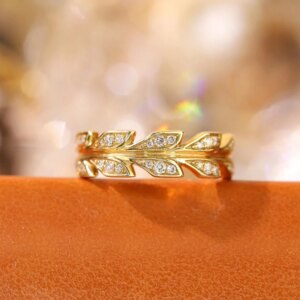 Aazuo Hot Sale Fine Jewelry 18K Solid Yellow Gold Real Natural Diamonds 0.20ct Leaf Ring Gift for Woman Engagement Party Au750