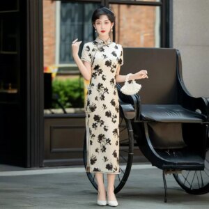 High Quality High-End Real Silk Cheongsam Qipao 2024 New Summer Women’s Improved Chinese National Style Dress Temperament Long