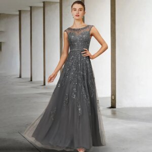 Elegant Grey Mother Of The Bride Dresses For Weddings Party 2023 Beading O-Neck Guest Dress Plus Size Vestidos