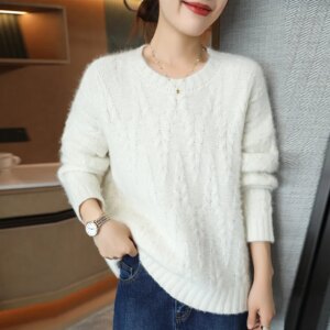 Wool Sweater Autumn and Winter Newround Neck Vintage Top Women’s Korean Style Loose and Warm Outer Wear Bottoming Shirt