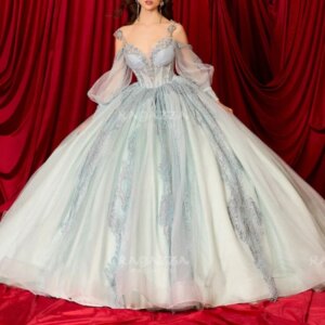 Blue Shiny Princess Quinceanera Dresses Appliqued Lace Beads Tull Sweet 16 Dress Sweetheart Off Shoulder Ball Gown Vestidos 15