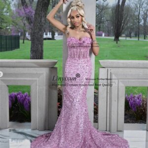 Sparkly Beaded Rhinestones Prom Dress For Black Girls Customized Mermaid Wedding Party Dress Sexy Tessals Sequins Robe De Soiree