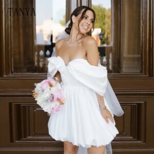 Sweetheart Neckline Short Wedding Dresses Off The Shoulder A Line Knee Length Simple Bridal Gown Home Coming Dress TSWD343