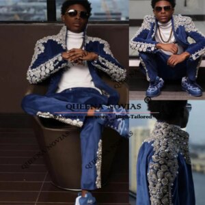 Elegant Groom Wedding Suits Italian Design Beaded Stones Appliques Prom Blazers Customized 2-Pieces Man Business Party Tuxedo