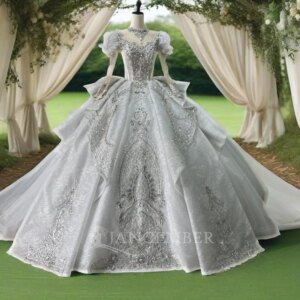 Jancember Luxury International Dresses For Women 2025 Ball Gown Full Sleeves Wedding Dress Pearls Bow Backless vestido de novia