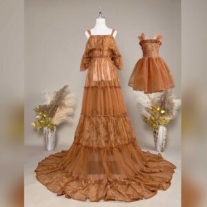 Don&Judy Mother Daughter Sequined Lace Spaghetti Strap Dresses Matching Outfits for Maternity Photos Weddings Family Parties