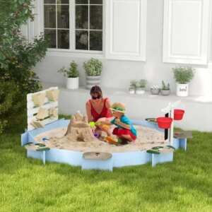 Wooden Sandbox for 3-7 Years, 85″ x 85″ x 25″, Blue