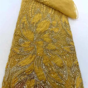 Luxury African Groom Sequins Lace Fabric High Quality Beaded Embroidery French Tulle for Nigerian Wedding Dresses