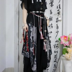 Improved Chinese-style style halter top short-sleeved lantern pants set