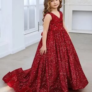 Party Dresses V Neck Sequin Pageant Dresses for Girls Sparkly Ball Gown Flower Girl Gowns Princess Kids Toddler Communion Dress