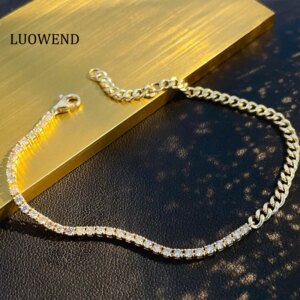 LUOWEND 18K Yellow Gold Bracelet AB Design Luxury Style 1.0carat Real Natural Diamond Bracelet for Women High Party Jewelry