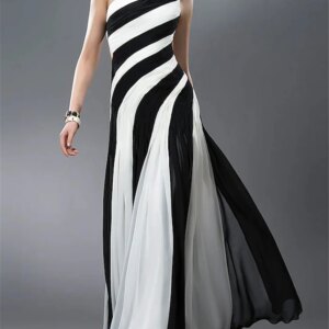 Sheath / Column Color Block Sexy Wedding Guest Formal Evening Dress One Shoulder Sleeveless Floor Length Chiffon with Pleats