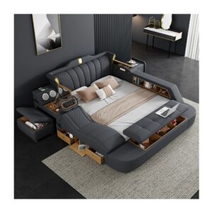 Light Luxury Technology Cloth Bed Bedroom Multi-functional Tatami Large Bed Soft Bag Storage Music Double Bed Can Be Customized
