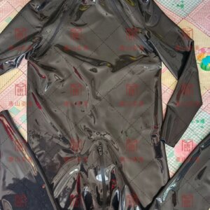 Men latex gummi catsuit bodysuit 0.4mm zip hidden two sheath