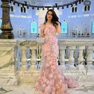 New Arrival Strapless Pink Organza Flowers mermaid Sexy  فساتين السهرة vestidos de fiesta  فساتين سهره evening dresses