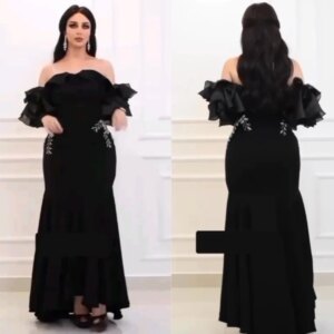 Customized Jersey Ruffle Rhinestone Wedding Party Mermaid Off-the-shoulder Bespoke Occasion Gown Midi Dresses
