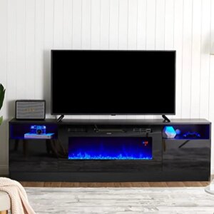 Fireplace TV Stand with 36″ Electric Fireplace LED Light Entertainment Center Modern Wood Texture Entertainment Stand with