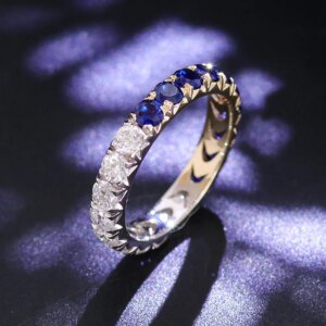 Provence Luxury full band rings 10K Solid Gold  two colour Lab Gemstones wedding Band Halo ring Fine Jewelry Personalized Custom