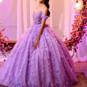 Customized Shiny Lavender Purple Off Shoulder Quinceanera Dres applique Tull 3D flower Lace vestidos de 15 Quinceanera 